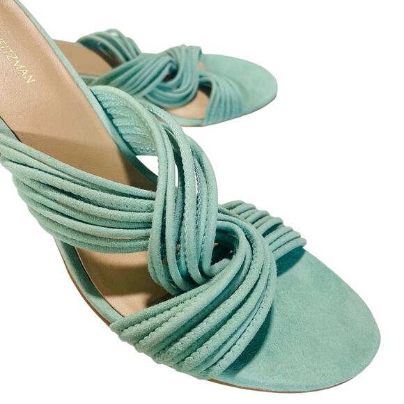 Stuart Weitzman Womens 8.5 Twist Block 75 Slide Suede Heels Eucalyptus Green - Picture 4 of 12